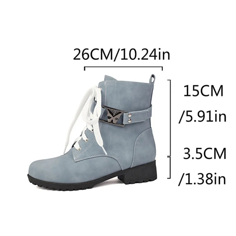 BLXQPYT Women's Combat Ankle Boots Lace Up Low Heel Round Toe Side Zipper Big Size Comfortable Booties WS-22