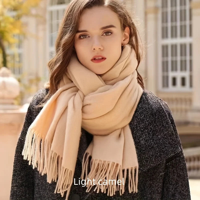 Winter Cashmere Solid Color Pashmina Tassel Scarf Cold Weather Scarves Wraps Women Girls Her Thicken Warm Shawl Wrap